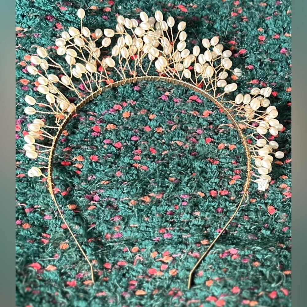 ✨NWT BHLDN Bowie Pearl Headband Bridal Hair Accessory Ivory Gold - Picture 2 of 10